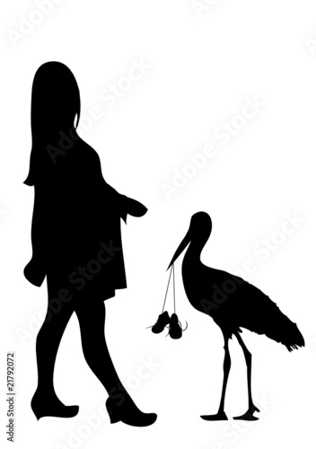 Schwangere Frau und Storch