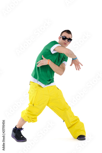 Male breakdancer dancing, isolated