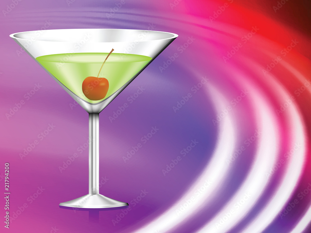 Martini Glass on Abstract Liquid Wave Background
