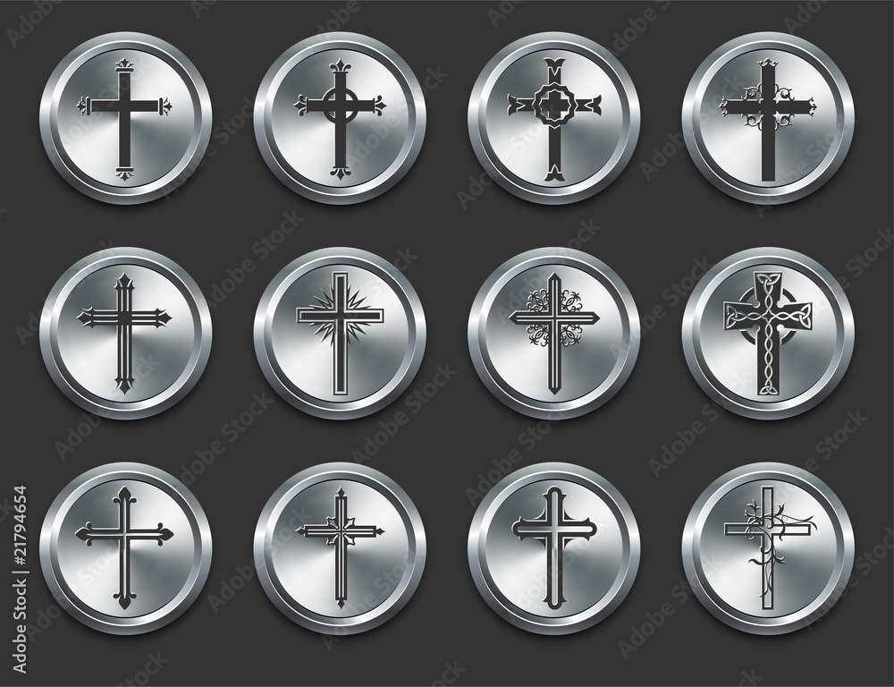 Religious Cross Icons on Metal Internet Buttons Religious Cross Icons on Metal Internet Buttons