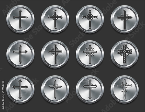 Religious Cross Icons on Metal Internet Buttons