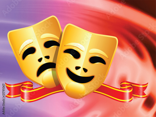comedy and tragedy masks on Abstract Liquid Wave Background