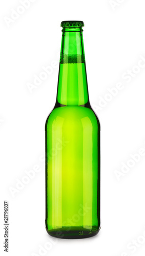 green bottle of beer with lens flare