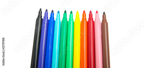 colored markers tips in row in white background
