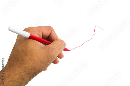 men writing in white paper with red marker