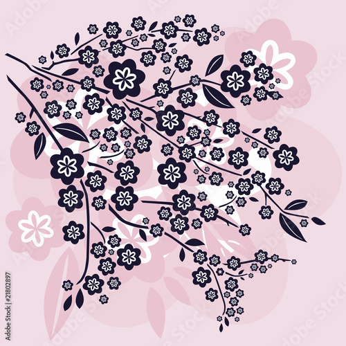 Branche de Cerisier en Fleurs - Rose et Beige