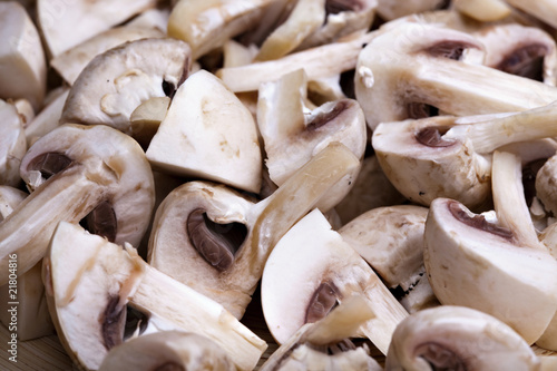 Edible white button or champignon mushrooms