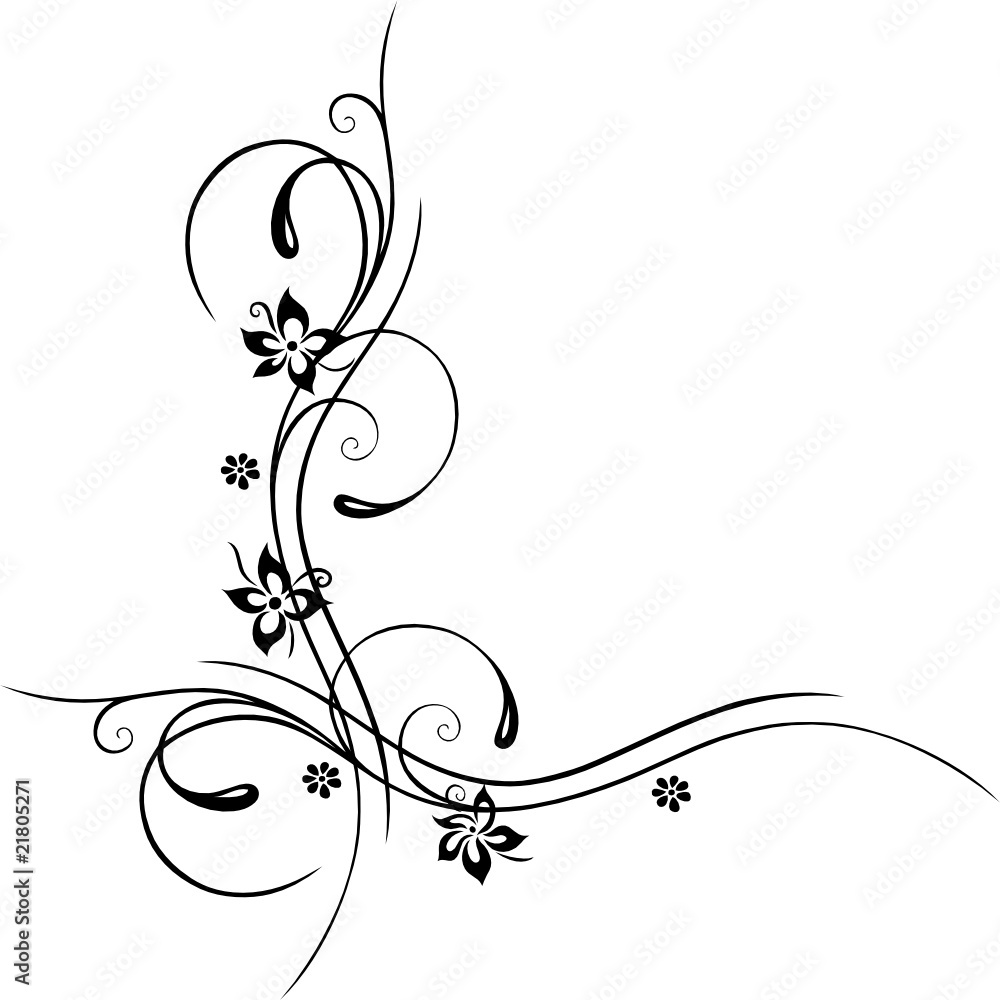 Ranke, floral, filigran, Blumen, Blüten, schwarz Stock-Vektorgrafik