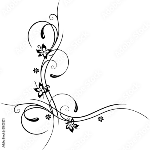Ranke, floral, filigran, Blumen, Blüten, schwarz