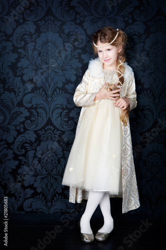 beautiful little girl in princess dress with long hair