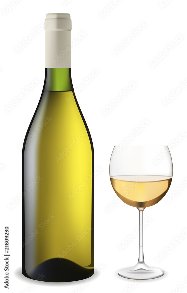 White wine set. Vector illustration. Contains mesh.