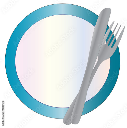 Blue rimmed plate with silverware
