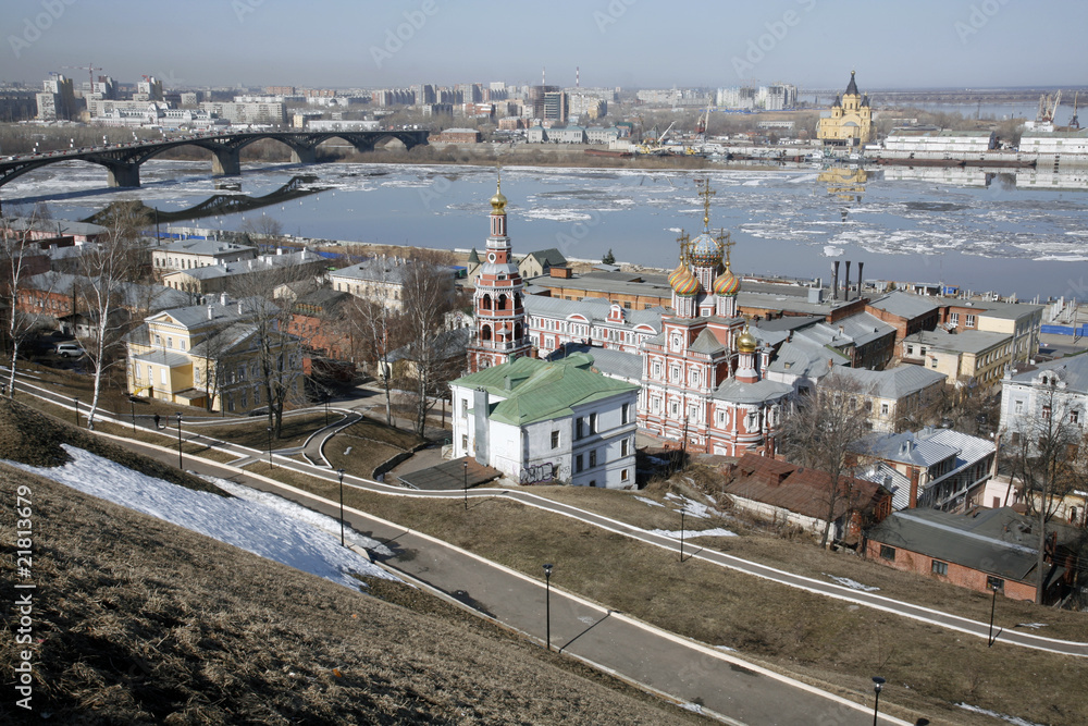 Spring view of Nizhny Novgorod from Fedorovsky embankment