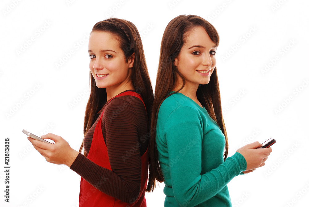 Teenage girls with mobile phone Teenage girls with mobile phone