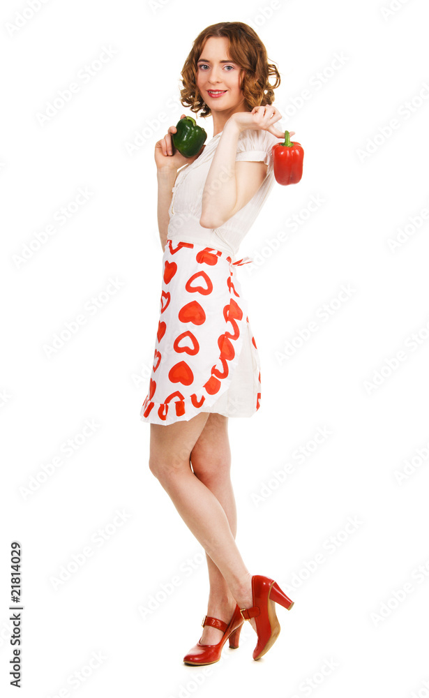Young beautiful woman with fresh paprikas Young beautiful woman with fresh paprikas