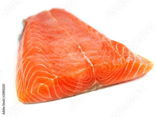 Fresh salmon steak on white background