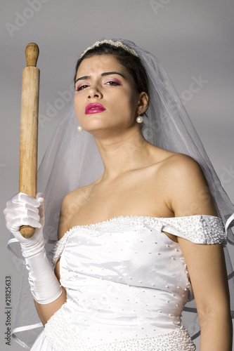 Bridezilla with wooden rolling pin photo