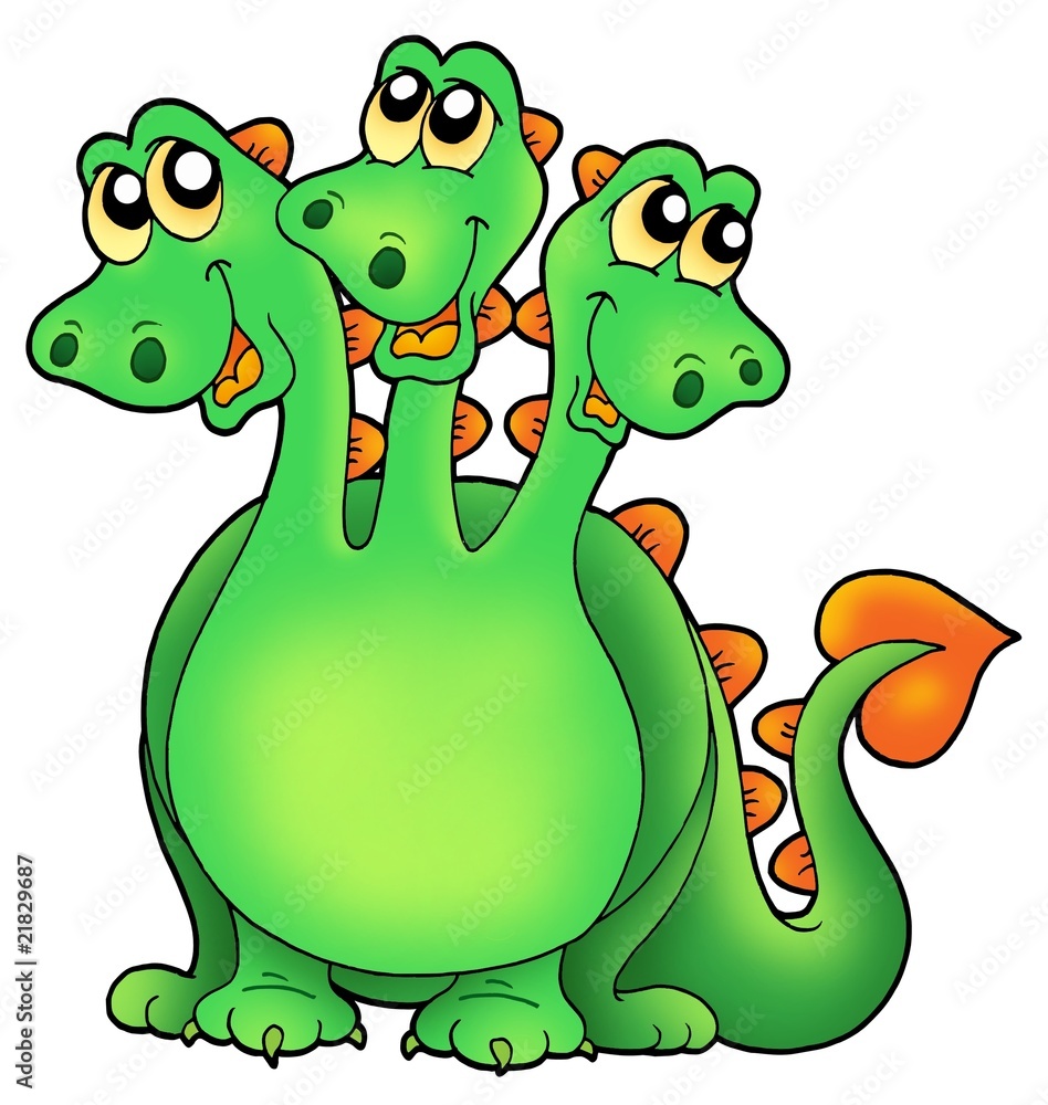 Naklejka premium Green three headed dragon