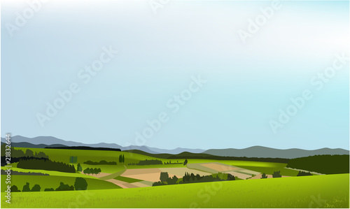 Green landscape with mountains