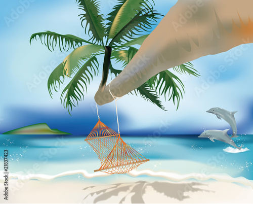 Palma con amaca e delfini