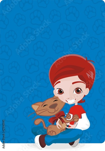 cat and boy