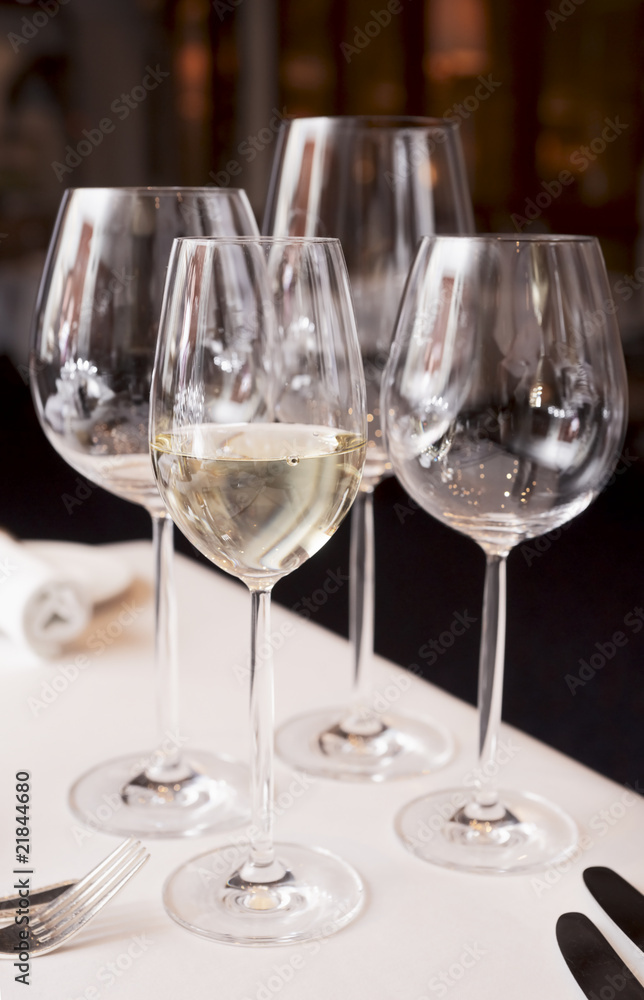 Wineglasses on restaurant table Wineglasses on restaurant table