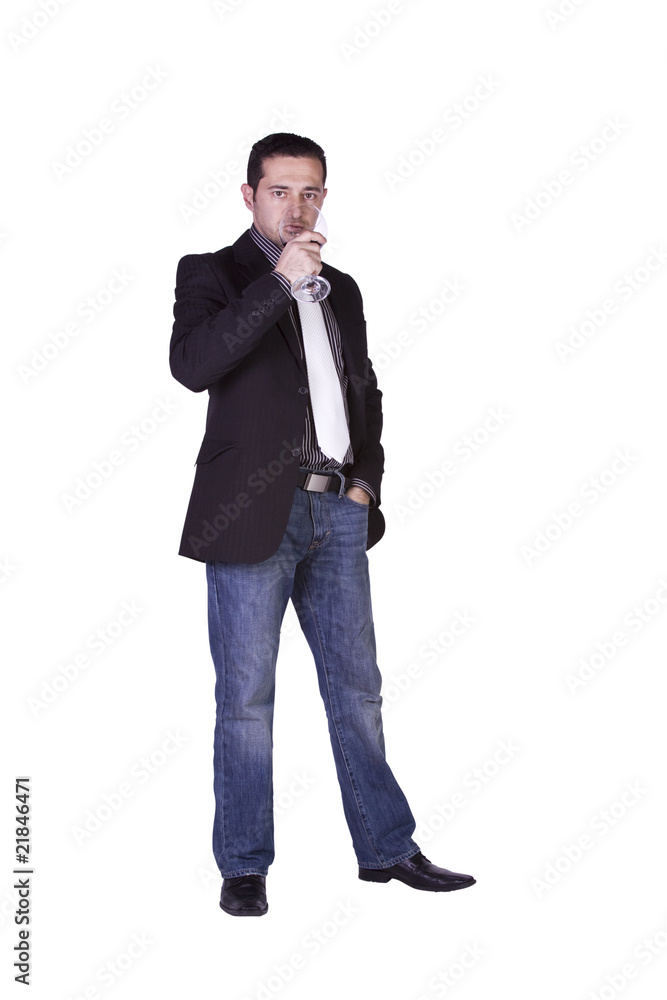 Businessman celebrating with a glass of drink Businessman celebrating with a glass of drink
