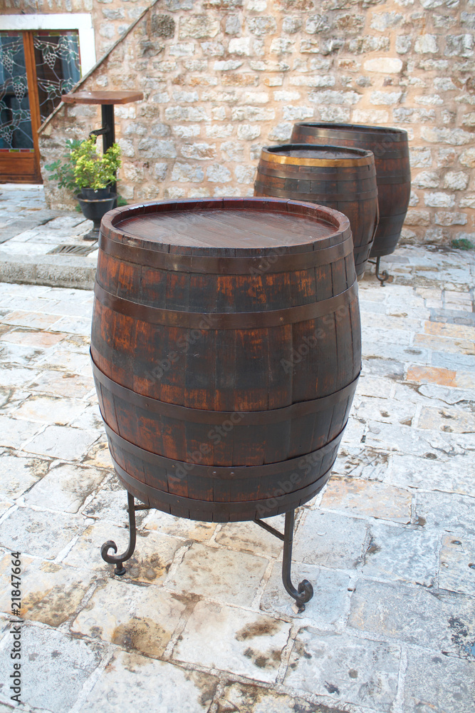 Old wine barrels on the streets of the Old City Old wine barrels on the streets of the Old City