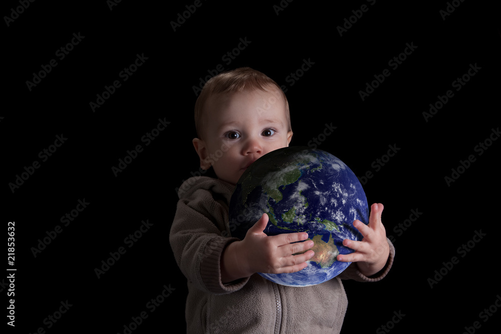 Boy holding world Boy holding world