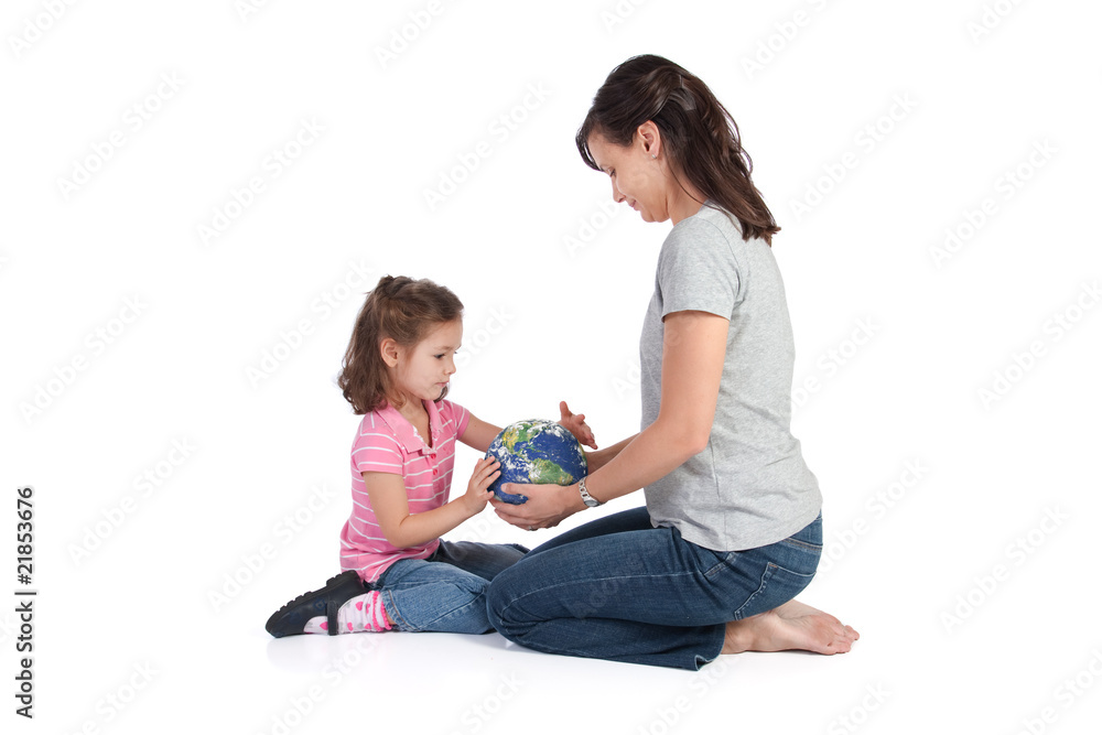 Mother handing world to daughter Mother handing world to daughter