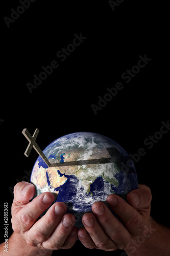 For God so loved the world... God holding world with cross
