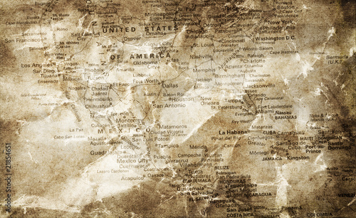 Old map of America.Photo in vintage image style.