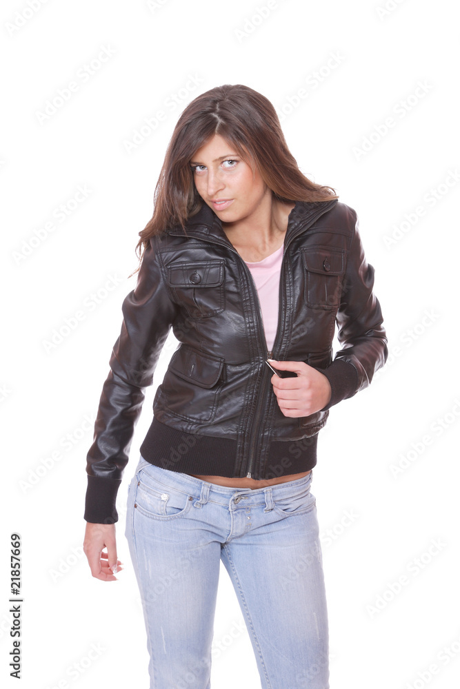 Obraz premium young woman in leather jacket