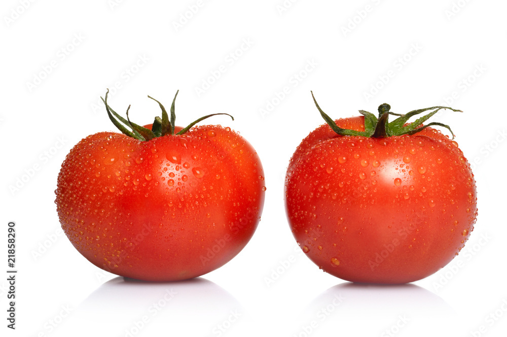 Two tomatoes isolated on white background. Two tomatoes isolated on white background.
