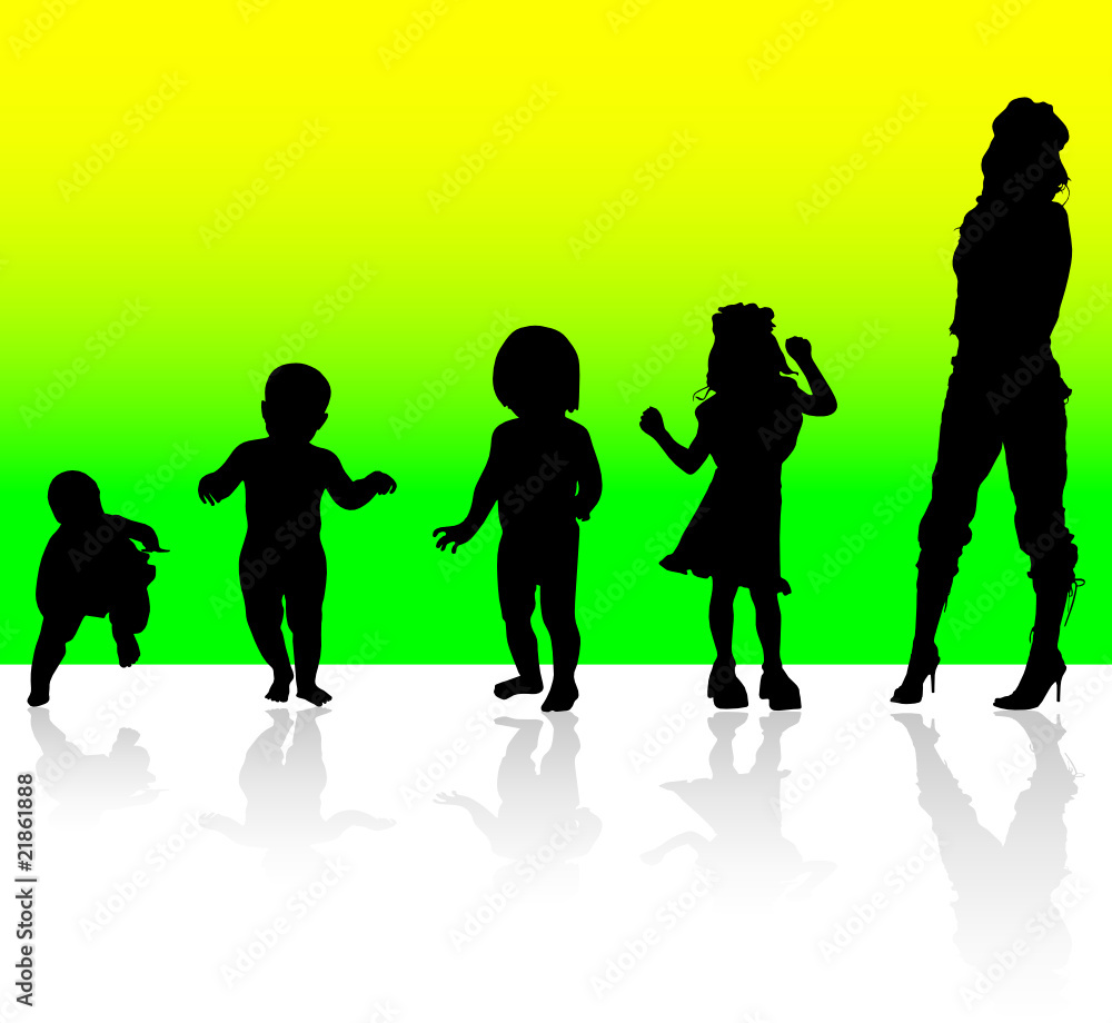 from babies to women vector silhouettes