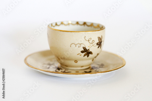 Hand-Painted Creme Flower and Vine Tea Cup