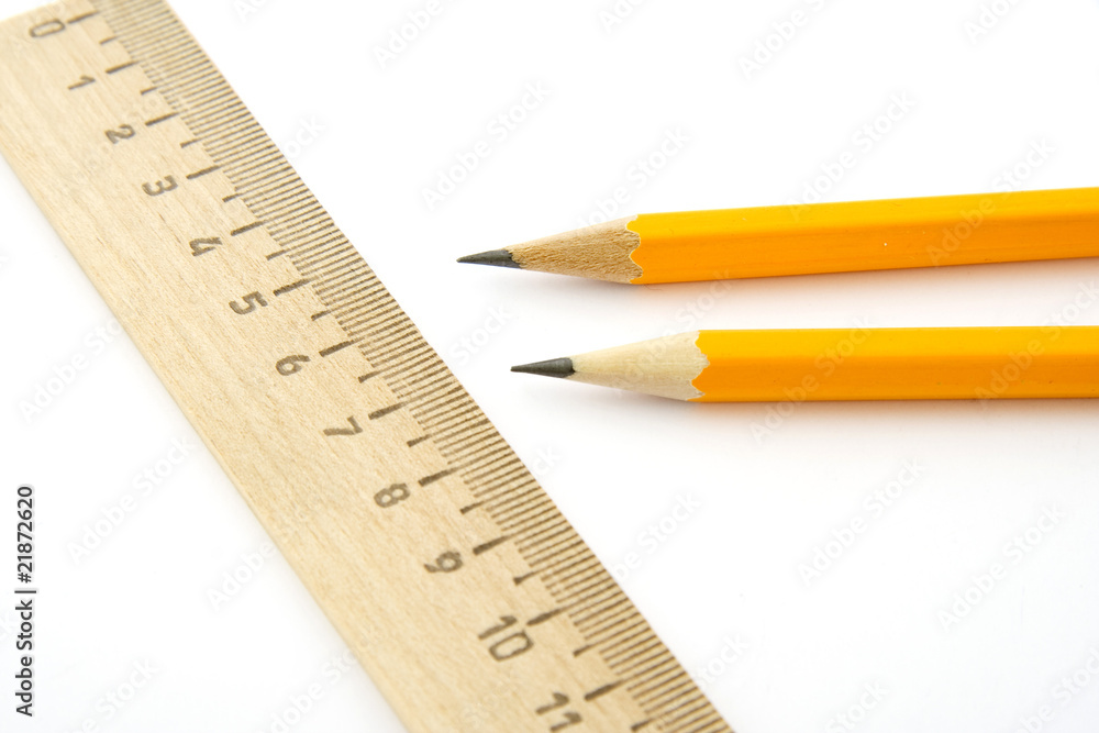 Ruler and two pencils isolated on white background Ruler and two pencils isolated on white background