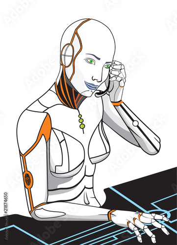 The secretary future/vector the woman the robot