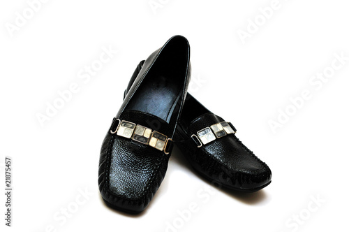 black leather women shoes photo