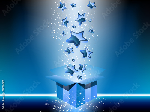 Blue gift box with stars.