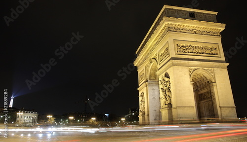 Arc de triumph with eiffel tower lighting, Paris, France. © F.C.G.