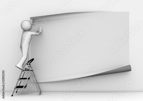 Fototapeta Naklejka Na Ścianę i Meble -  Sticking blank grey poster