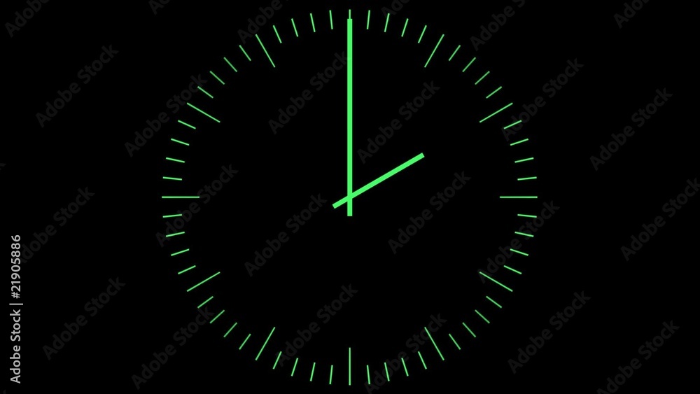 Green clock on a black background Green clock on a black background