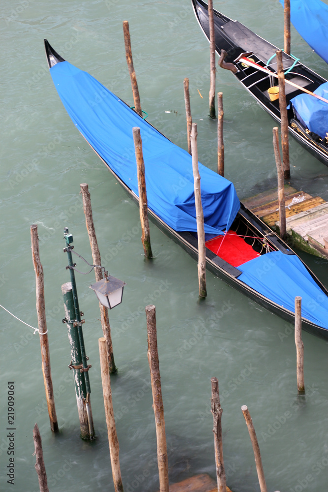 Gondolas moored in Venice