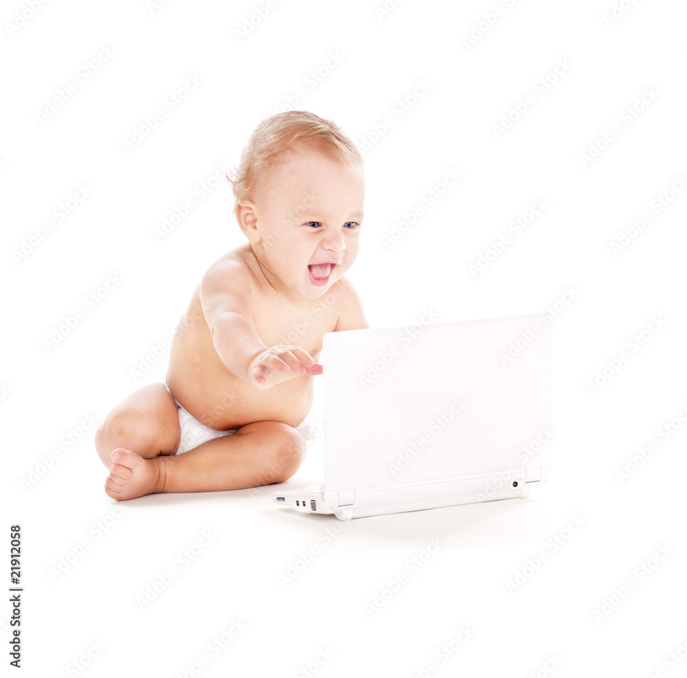 baby boy with laptop computer baby boy with laptop computer