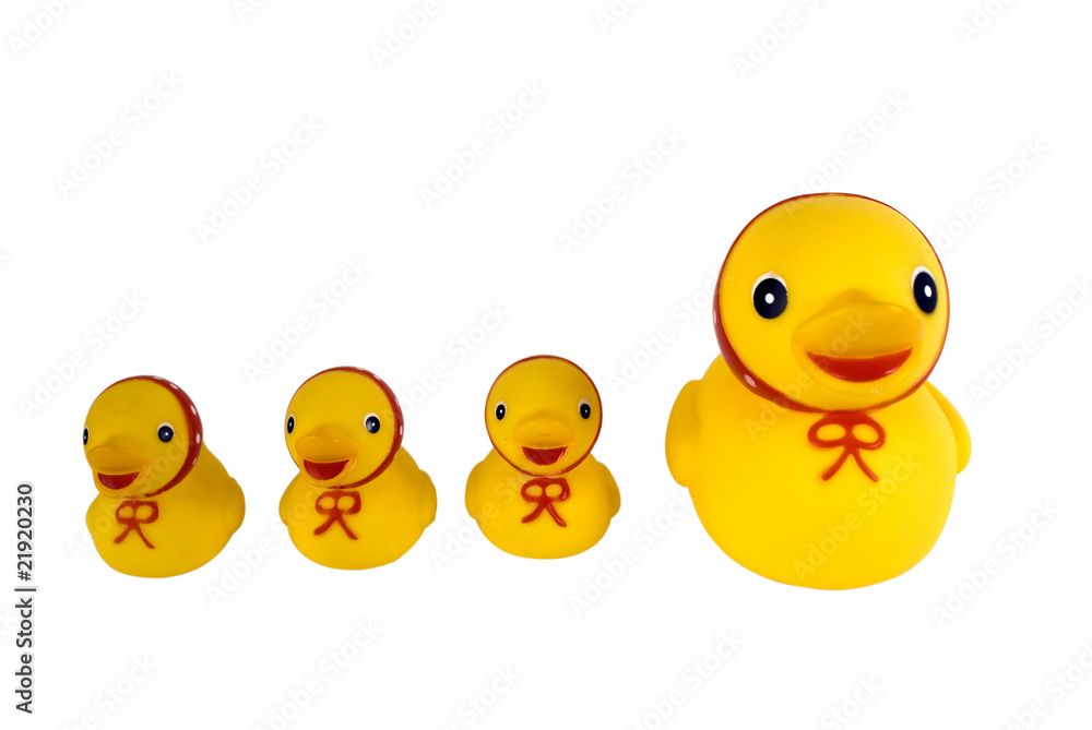 yellow duck and three ducklings in red kerchiefs yellow duck and three ducklings in red kerchiefs