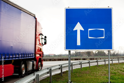 autobahn blank sign with truck