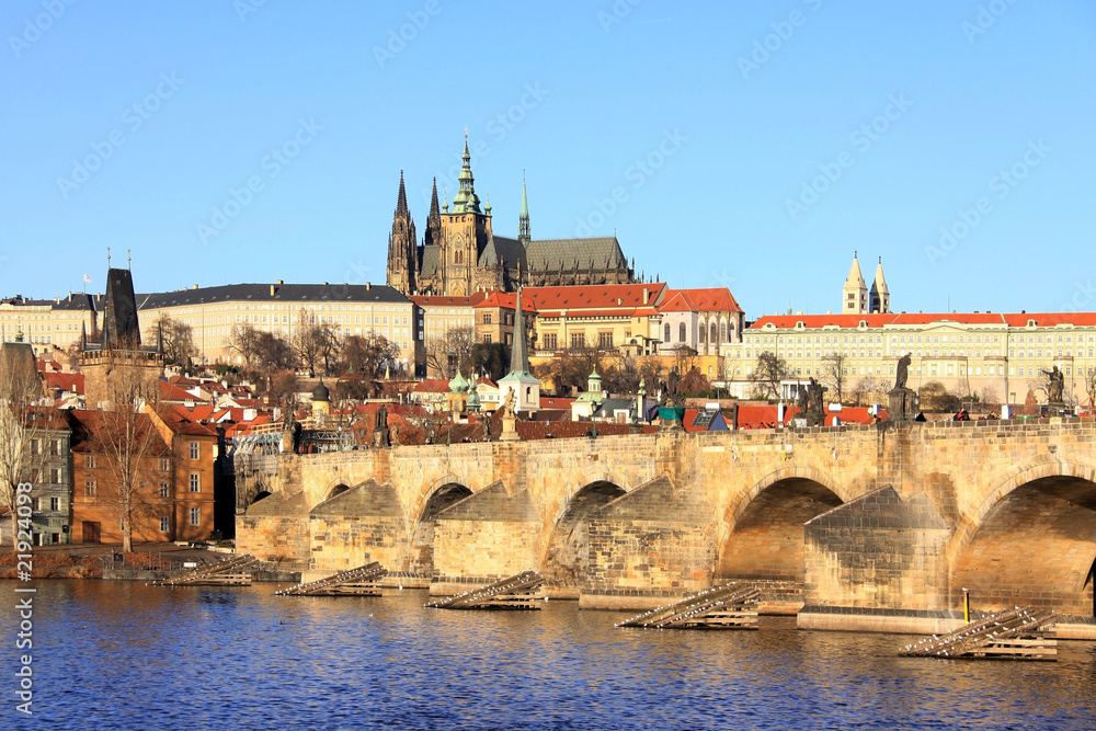 Prague's gothic Castle with the Charles Bridge