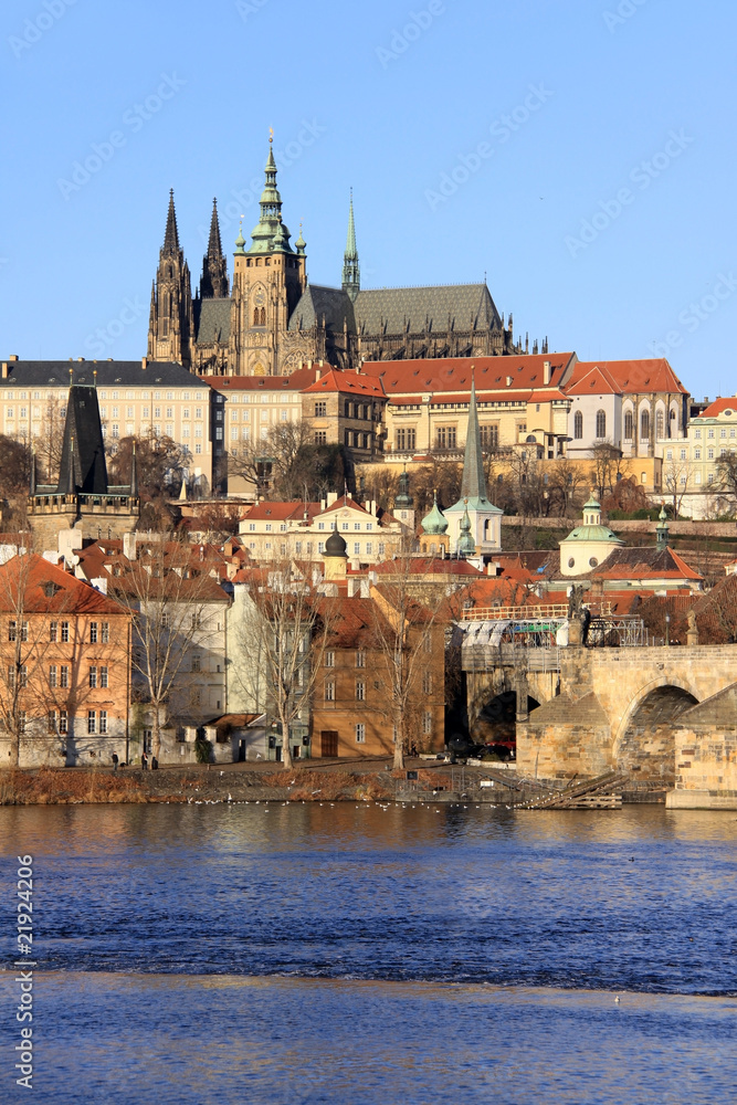 The View on Prague's gothic Castle above River Vltava