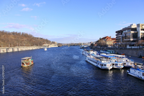 Boats on the Prague's River Vltava
